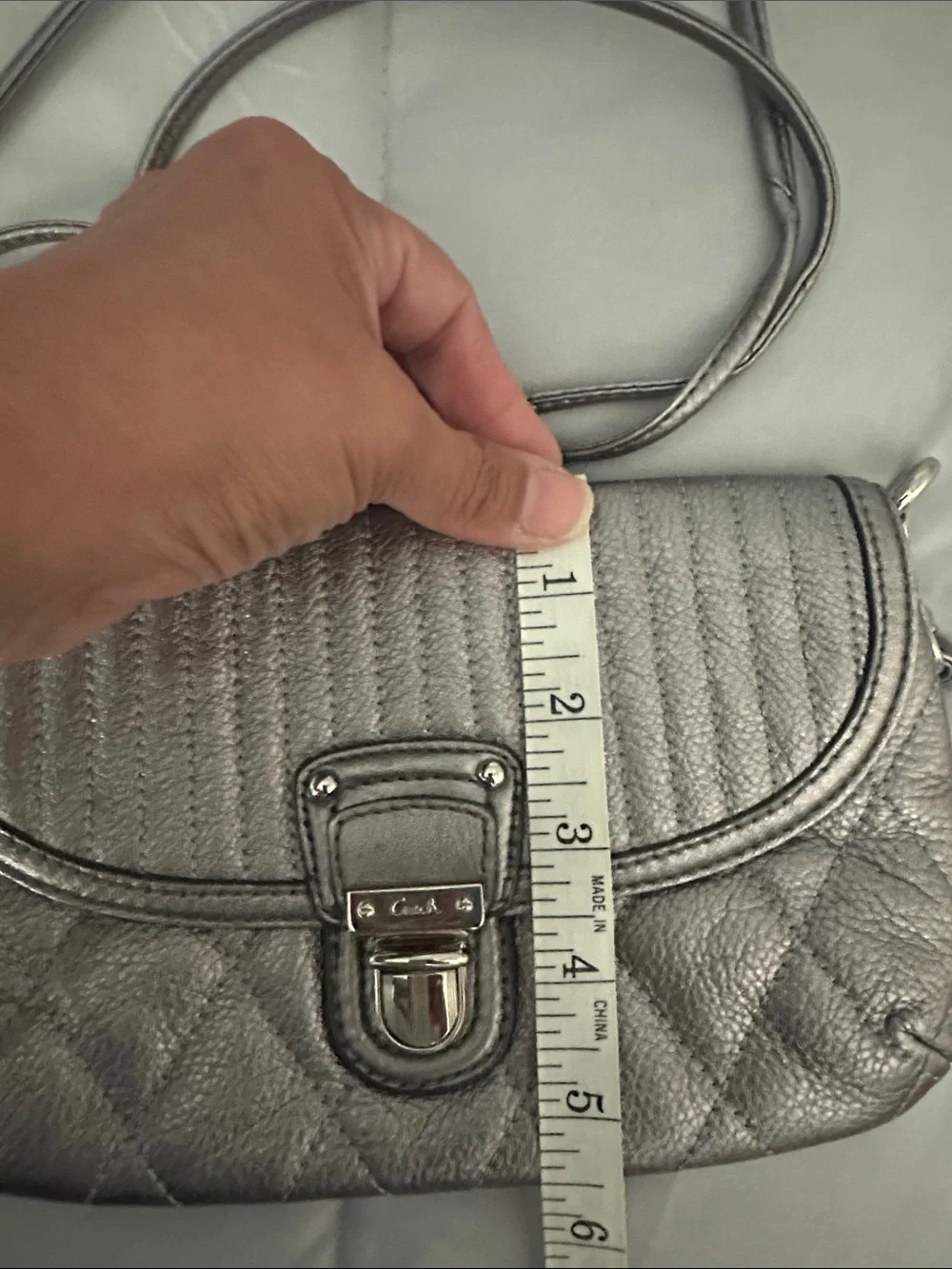 Coach Metallic Silver Quilted Flap Crossbody